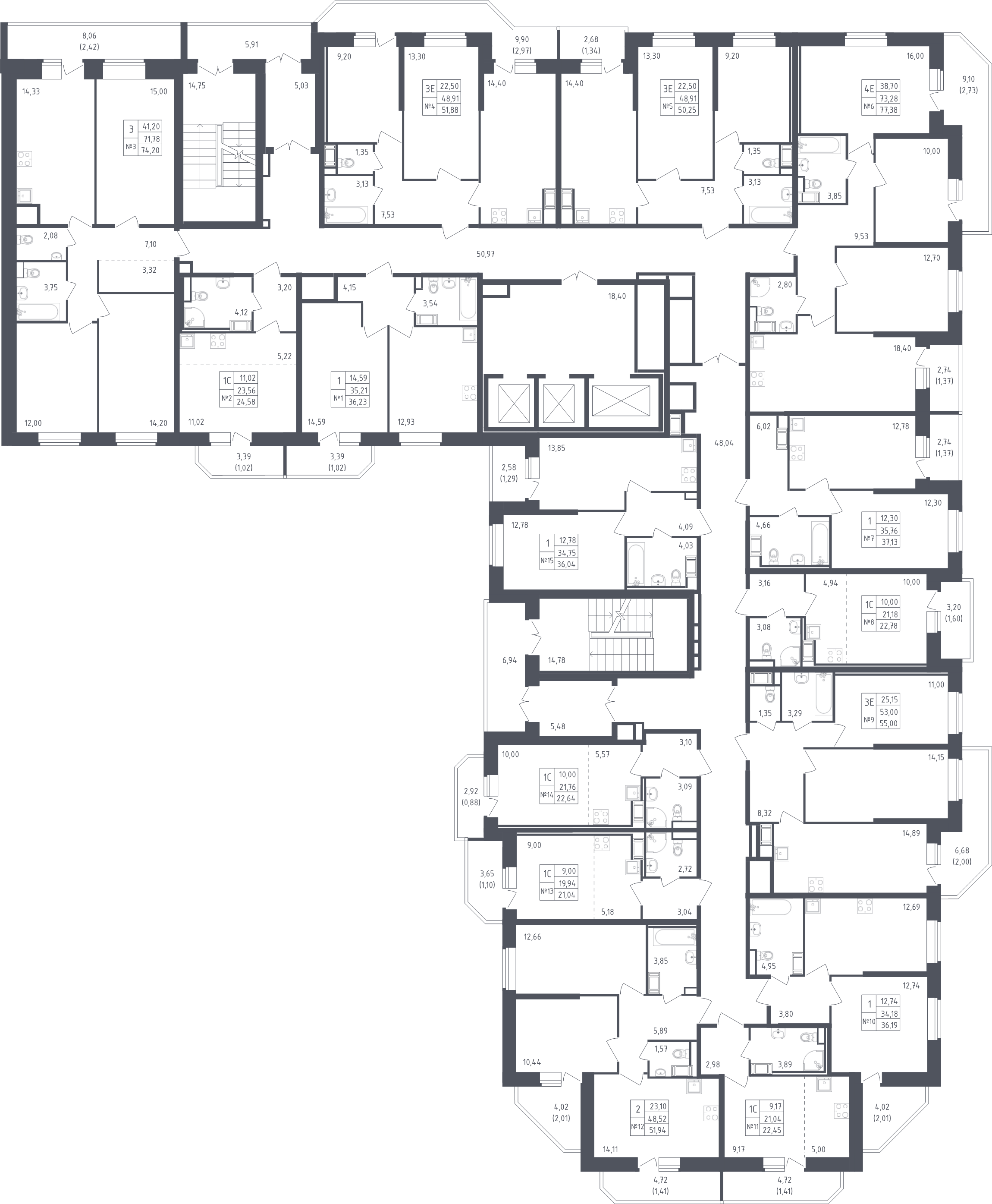 4-комнатная (Евро) квартира, 77.38 м² - планировка этажа