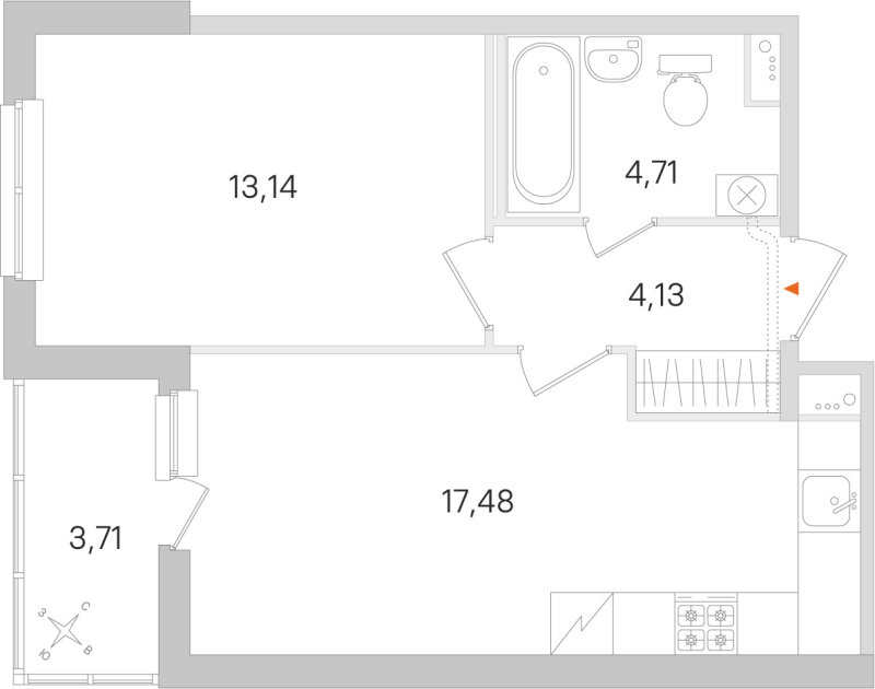 2-комнатная (Евро) квартира, 39.46 м² в ЖК "Ясно.Янино" - планировка, фото №1