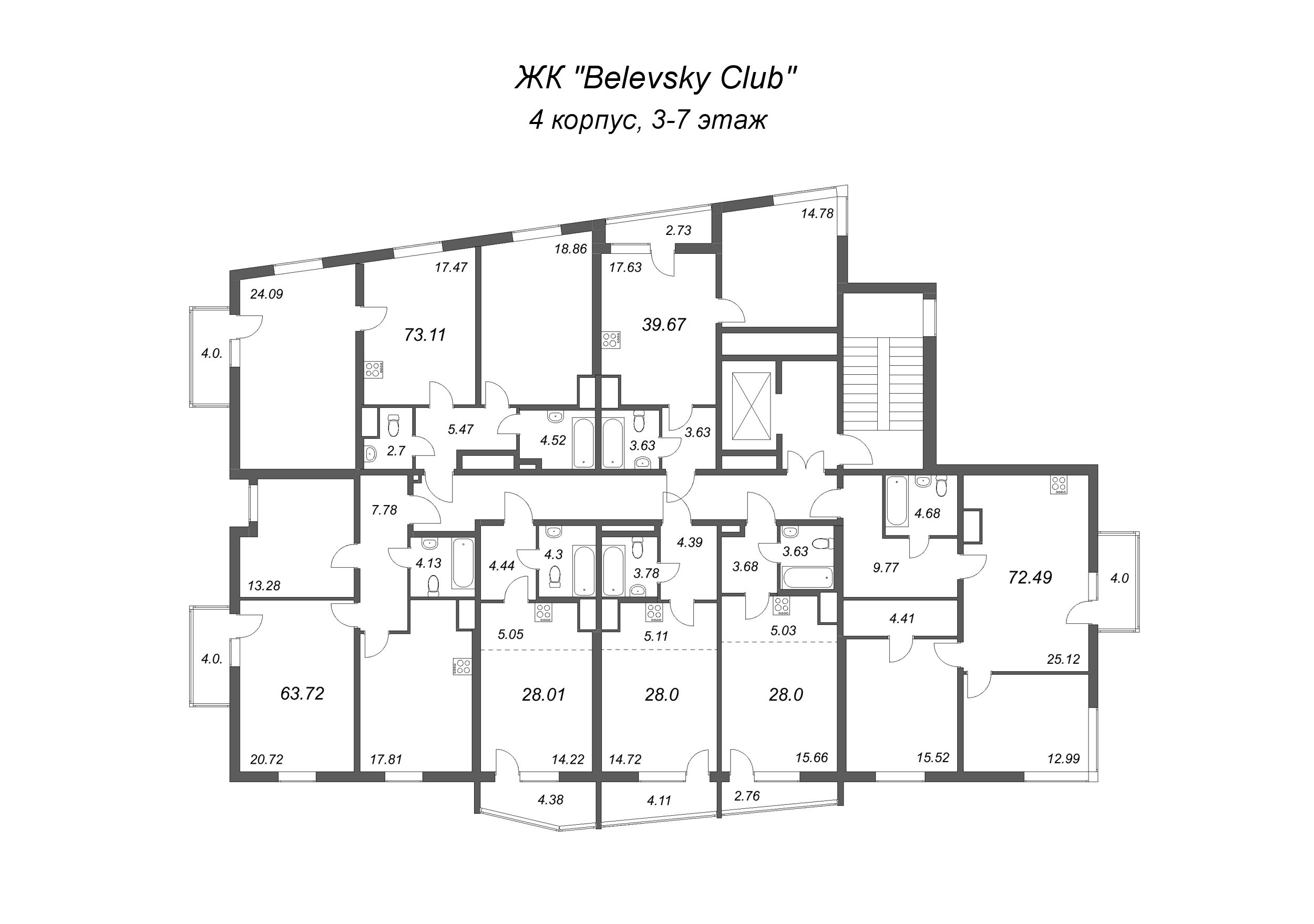 Квартира-студия, 28 м² в ЖК "Belevsky Club" - планировка этажа
