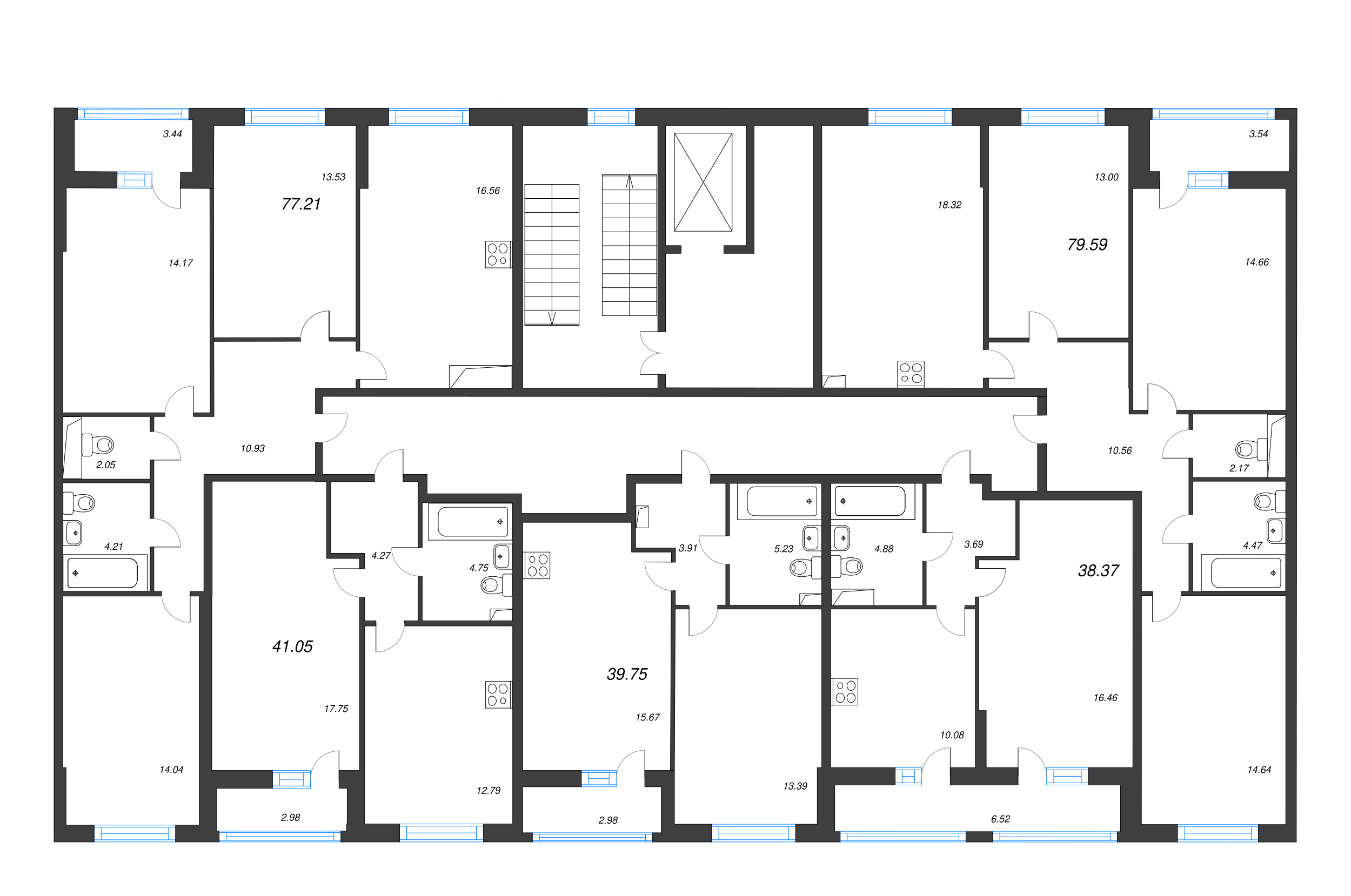 2-комнатная (Евро) квартира, 39.75 м² - планировка этажа