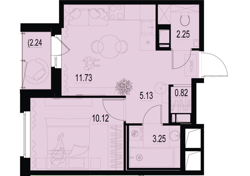 1-комнатная квартира, 34.42 м² в ЖК "ID Murino III" - планировка, фото №1