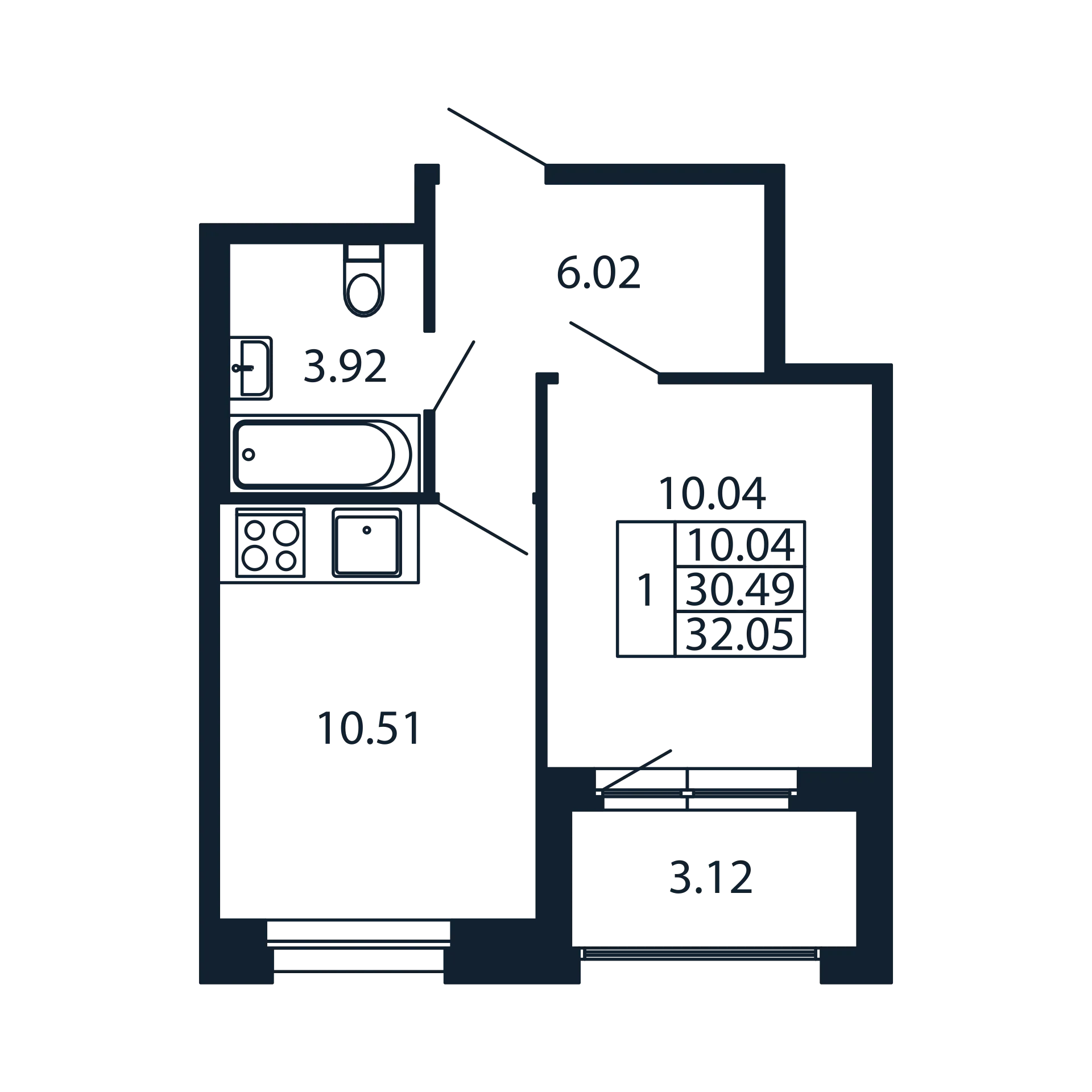 1-комнатная квартира, 30.49 м² в ЖК "Полис Новоселье" - планировка, фото №1