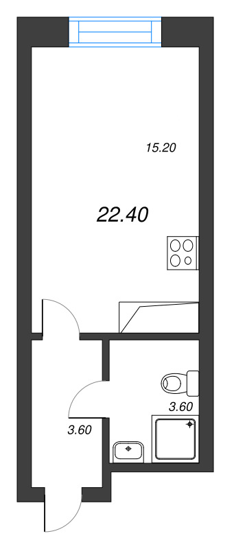 Квартира-студия, 22.4 м² в ЖК "Большая Охта" - планировка, фото №1