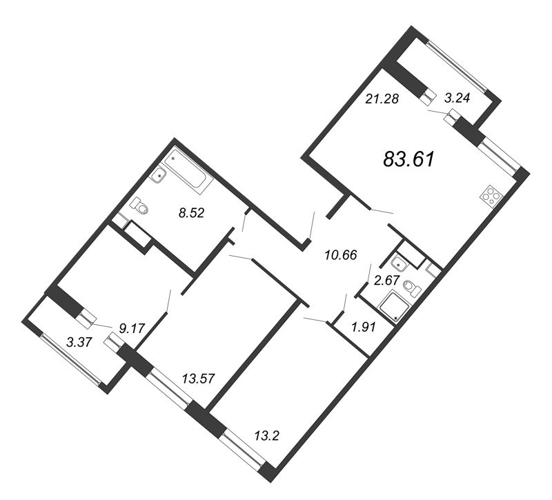 4-комнатная (Евро) квартира, 83.61 м² - планировка, фото №1