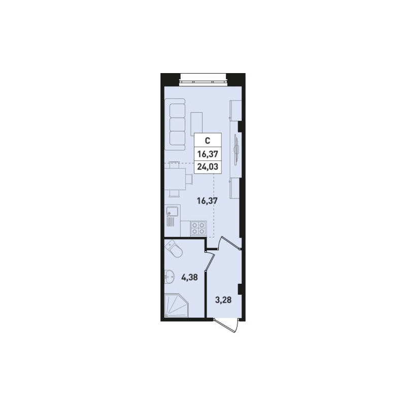 Квартира-студия, 24.03 м² в ЖК "Ромашки" - планировка, фото №1