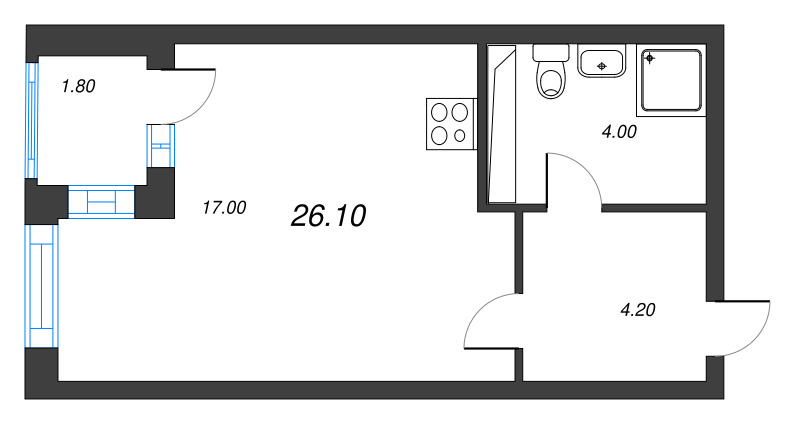 Квартира-студия, 26.3 м² в ЖК "Тайм Сквер" - планировка, фото №1