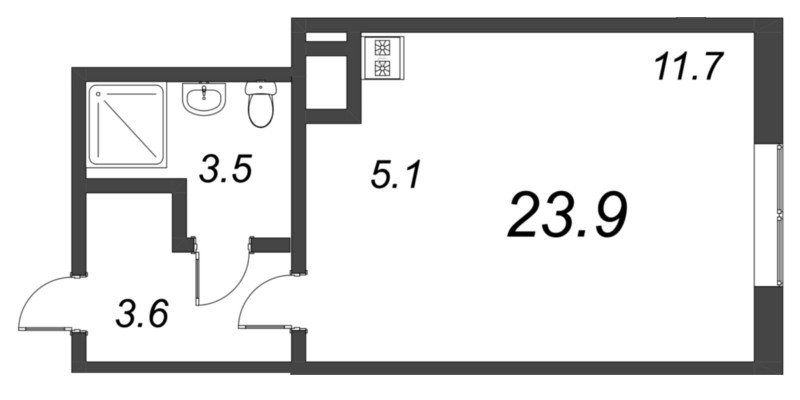 Квартира-студия, 23.9 м² - планировка, фото №1