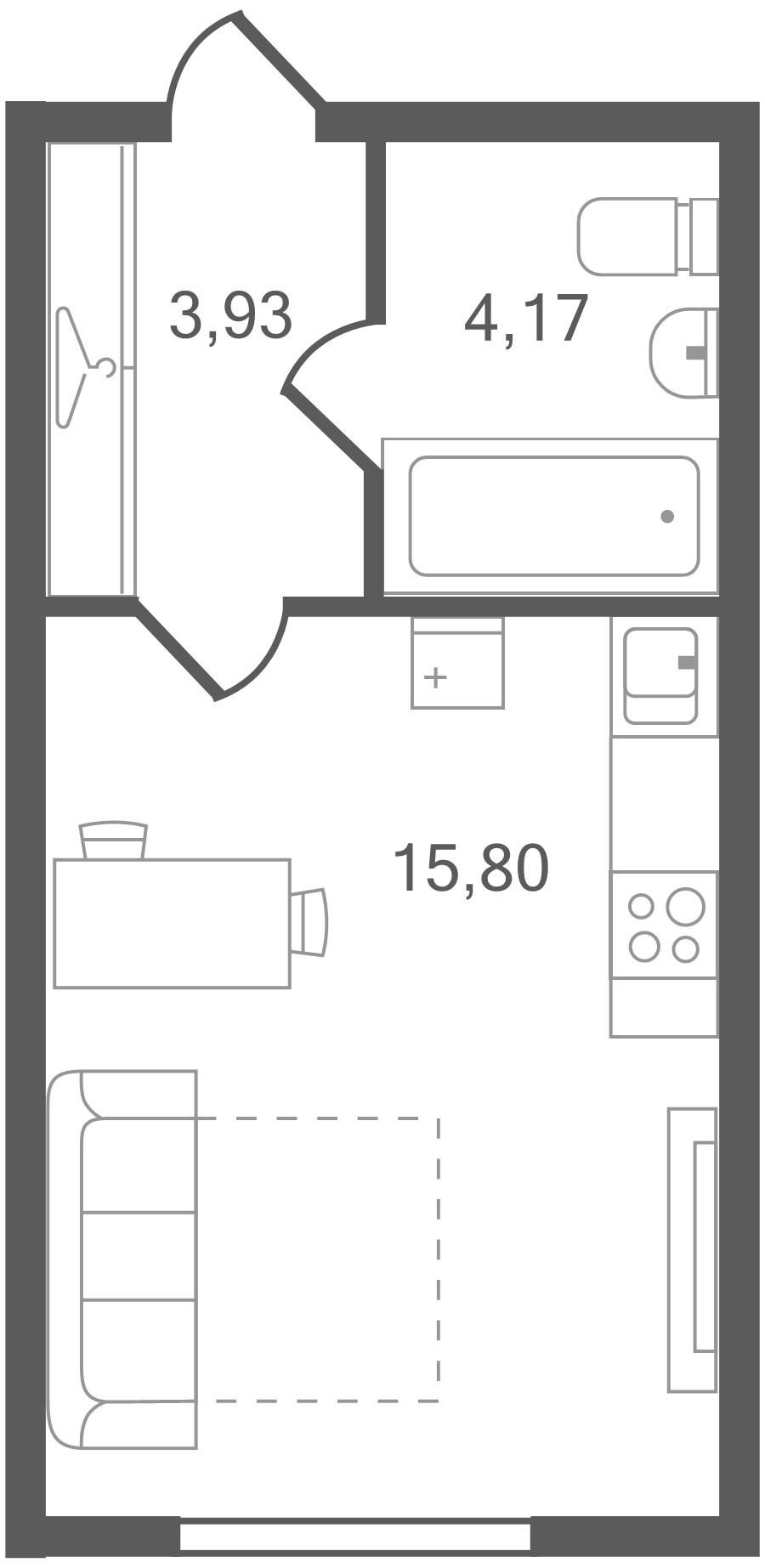 Квартира-студия, 23.9 м² в ЖК "Ювента" - планировка, фото №1