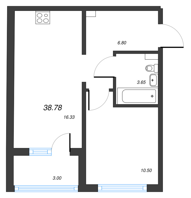 2-комнатная (Евро) квартира, 38.78 м² в ЖК "ЛесArt" - планировка, фото №1