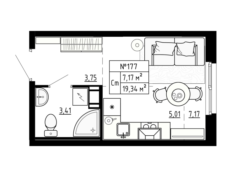 Квартира-студия, 19.33 м² в ЖК "Аннино Сити" - планировка, фото №1