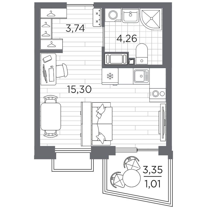 Квартира-студия, 24.31 м² в ЖК "Respect" - планировка, фото №1