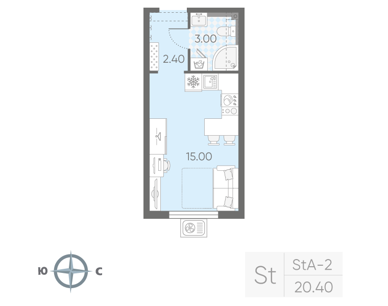Квартира-студия, 20.4 м² в ЖК "Зеркальный ручей" - планировка, фото №1