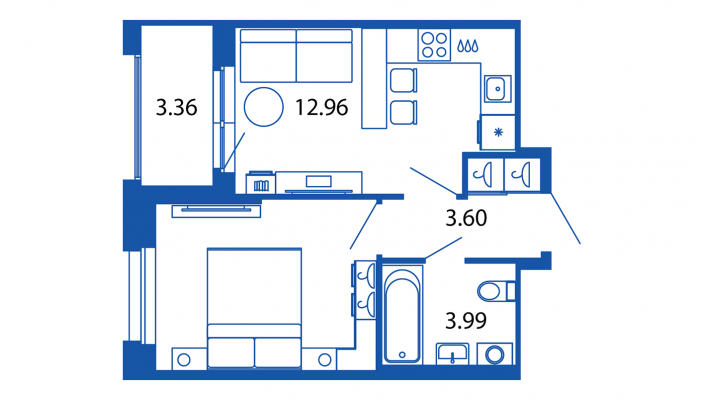 1-комнатная квартира, 31.33 м² - планировка, фото №1