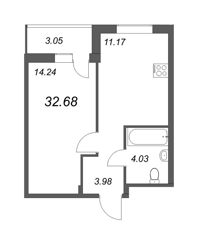 1-комнатная квартира, 36.95 м² в ЖК "Новые горизонты" - планировка, фото №1