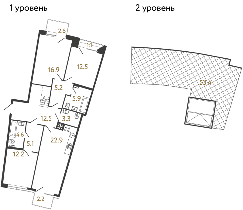 4-комнатная (Евро) квартира, 101.1 м² в ЖК "Цвет Зеленогорска" - планировка, фото №1