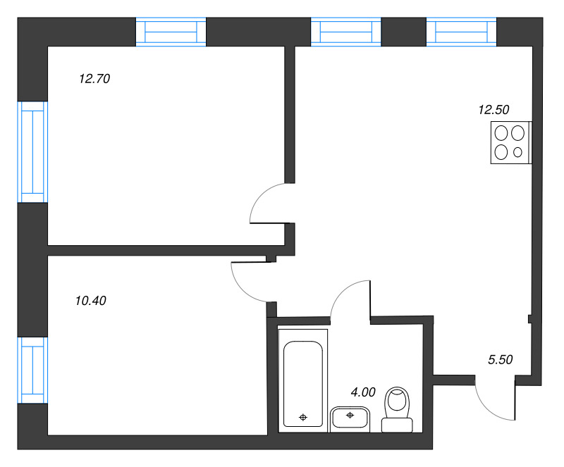 2-комнатная квартира, 45.2 м² в ЖК "NewПитер 2.0" - планировка, фото №1