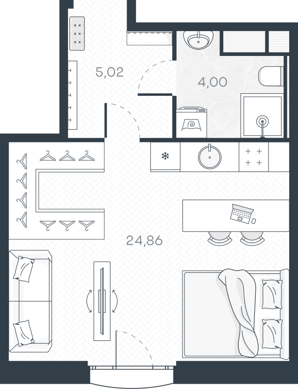 Квартира-студия, 34.48 м² в ЖК "MONODOM-ART" - планировка, фото №1