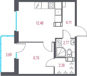 1-комнатная квартира, 32.27 м² - планировка, фото №1