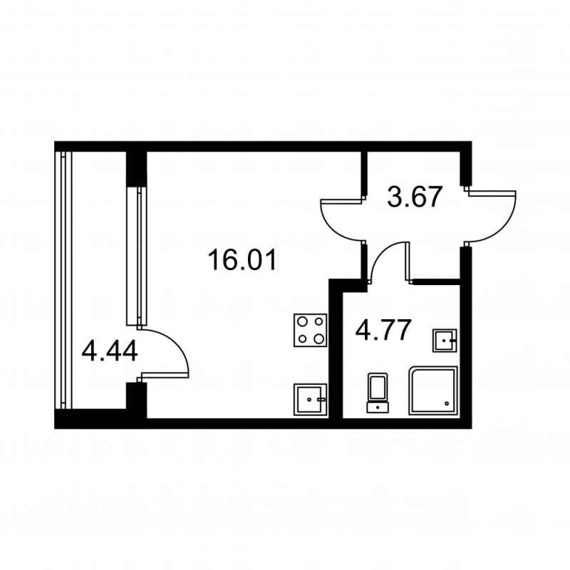 Квартира-студия, 26.67 м² в ЖК "Квартал Заречье" - планировка, фото №1
