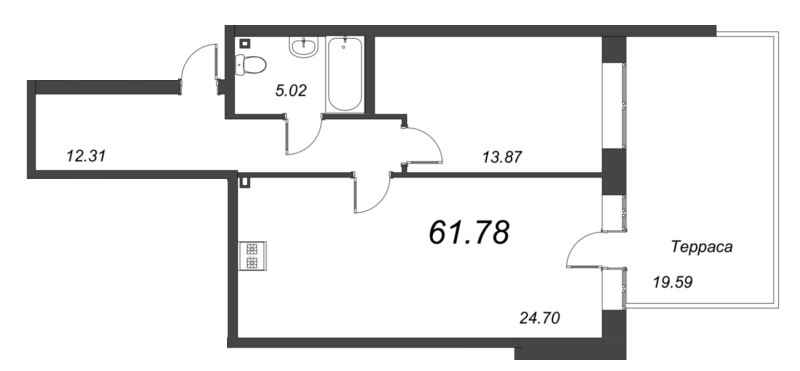 2-комнатная (Евро) квартира, 62.1 м² - планировка, фото №1
