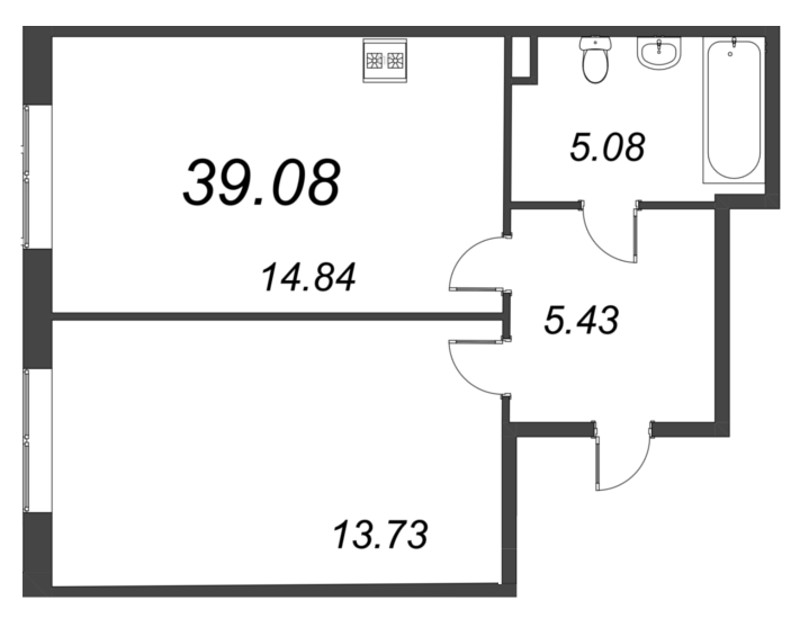 2-комнатная (Евро) квартира, 39.08 м² в ЖК "VEREN NORT сертолово" - планировка, фото №1
