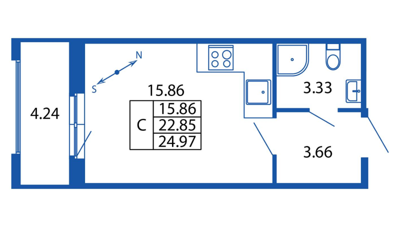 Квартира-студия, 22.85 м² - планировка, фото №1