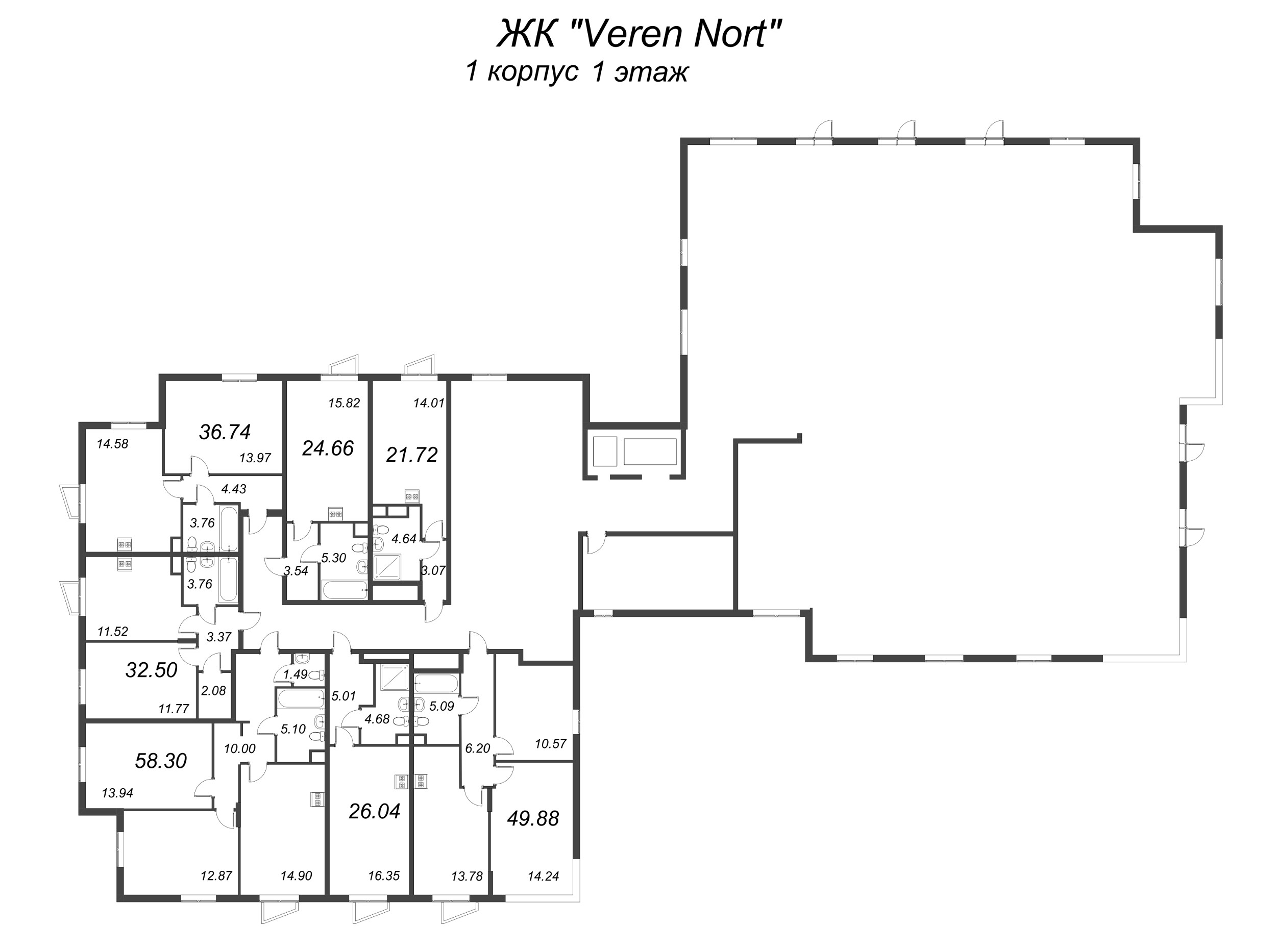 2-комнатная квартира, 49.88 м² - планировка этажа