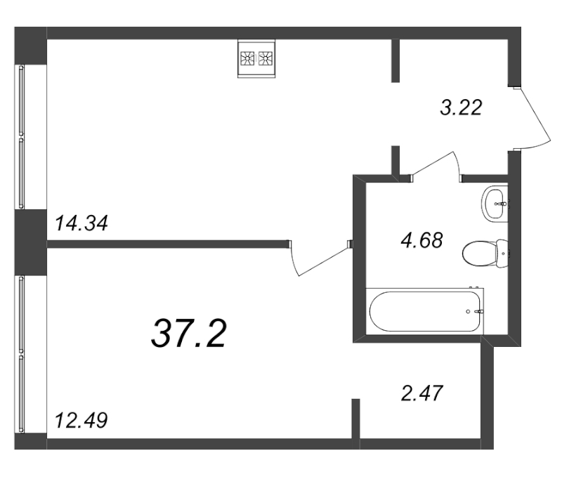 2-комнатная (Евро) квартира, 37.2 м² в ЖК "ID Kudrovo" - планировка, фото №1