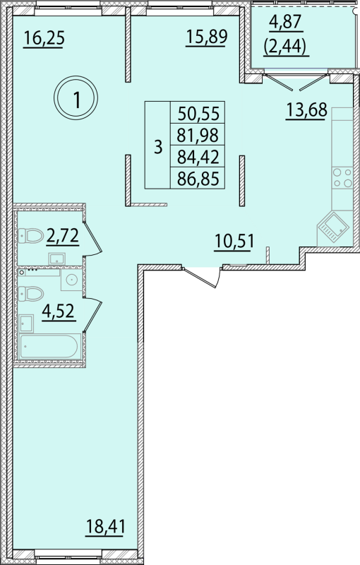 3-комнатная квартира, 81.98 м² - планировка, фото №1
