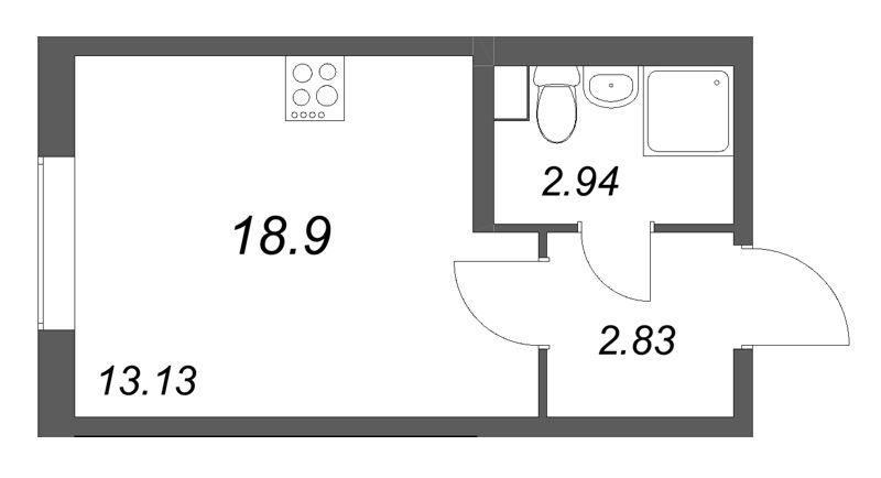 Квартира-студия, 18.9 м² в ЖК "Кинопарк" - планировка, фото №1