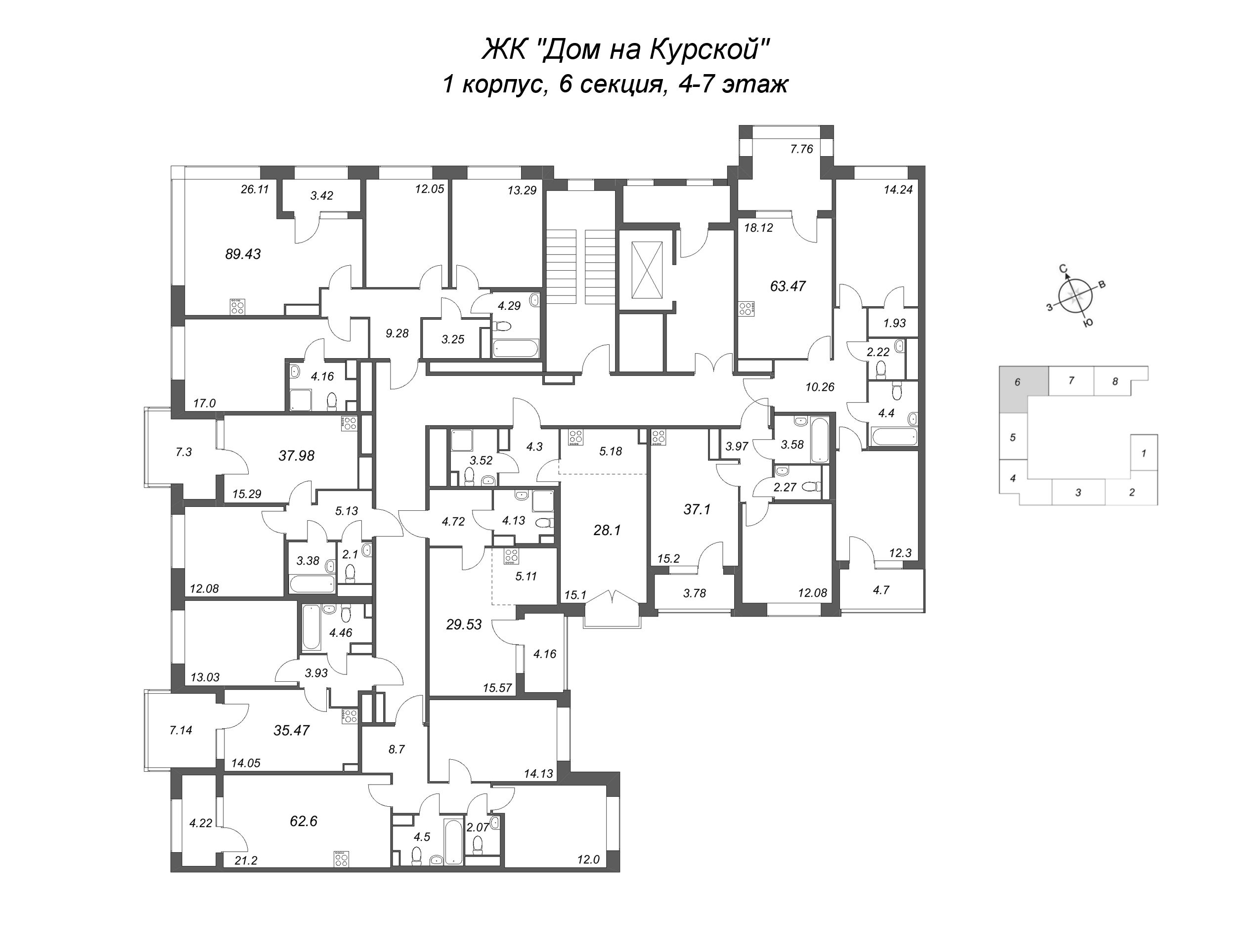 Квартира-студия, 28.1 м² в ЖК "Дом на Курской" - планировка этажа