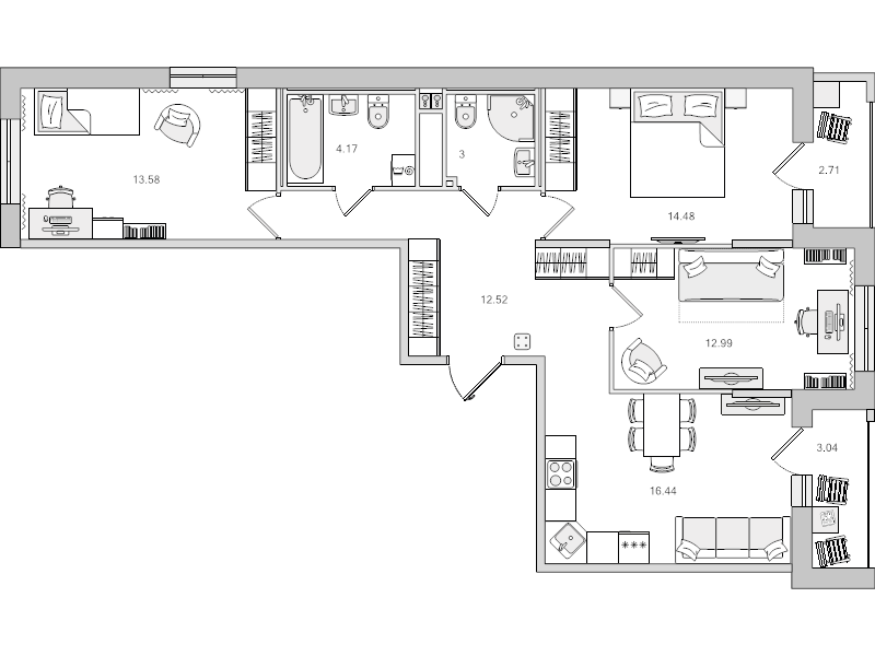 4-комнатная (Евро) квартира, 82.93 м² - планировка, фото №1