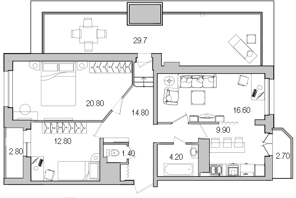 3-комнатная квартира, 93.3 м² в ЖК "Поэт" - планировка, фото №1