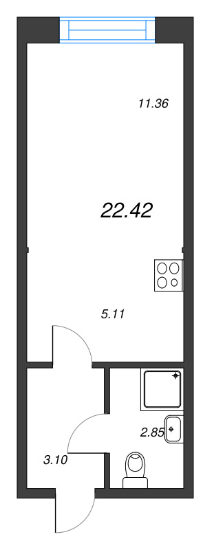 1-комнатная квартира, 22.42 м² в ЖК "Капральский берег" - планировка, фото №1
