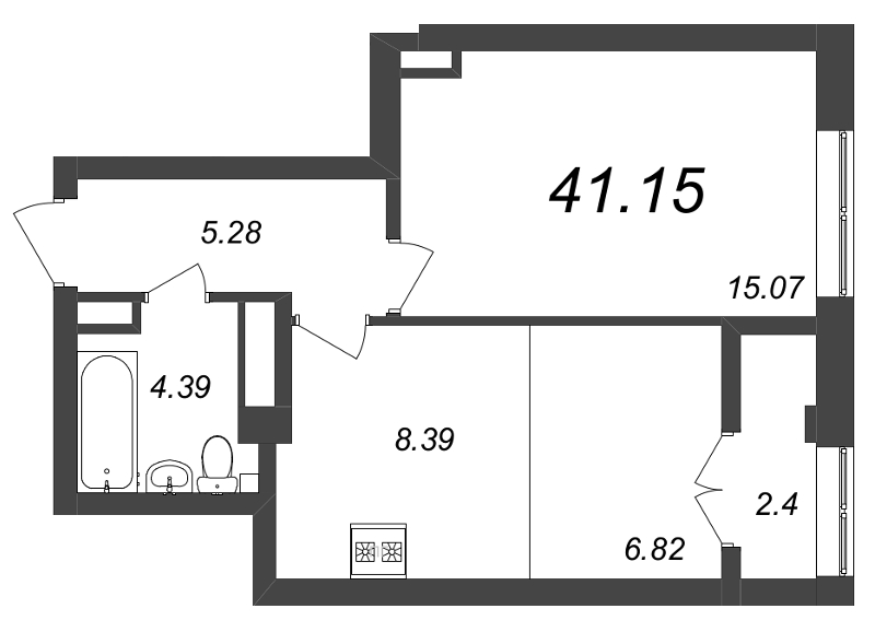 2-комнатная (Евро) квартира, 40.7 м² в ЖК "Neva Residence" - планировка, фото №1