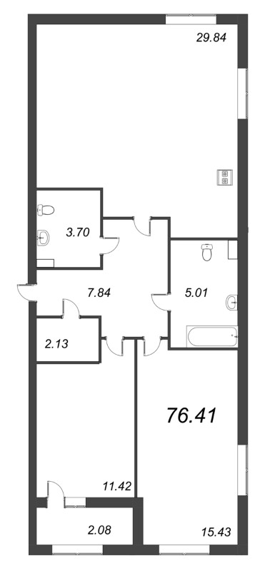 3-комнатная (Евро) квартира, 76.41 м² - планировка, фото №1