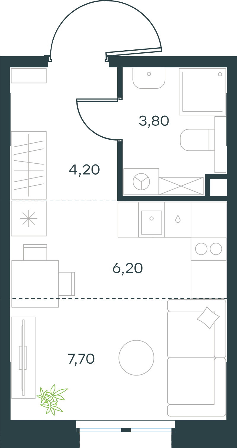 Квартира-студия, 21.9 м² в ЖК "Левел Мечникова" - планировка, фото №1