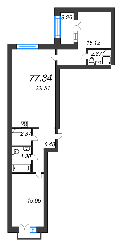 3-комнатная (Евро) квартира, 83.1 м² в ЖК "Наука" - планировка, фото №1