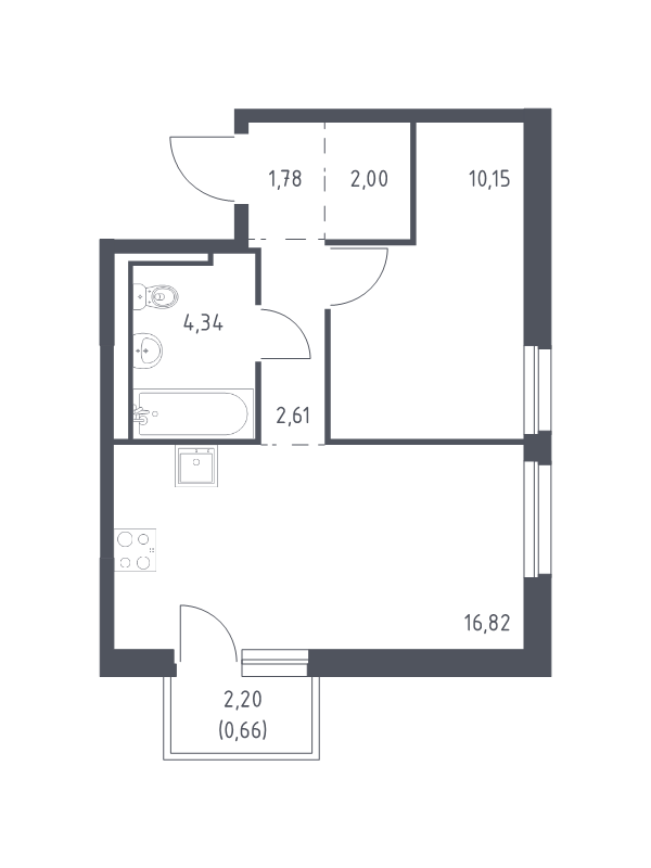 2-комнатная (Евро) квартира, 38.36 м² в ЖК "Невская Долина" - планировка, фото №1