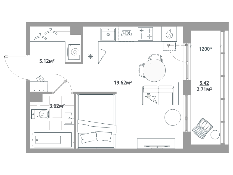 Квартира-студия, 31.07 м² в ЖК "ЛесАрт" - планировка, фото №1