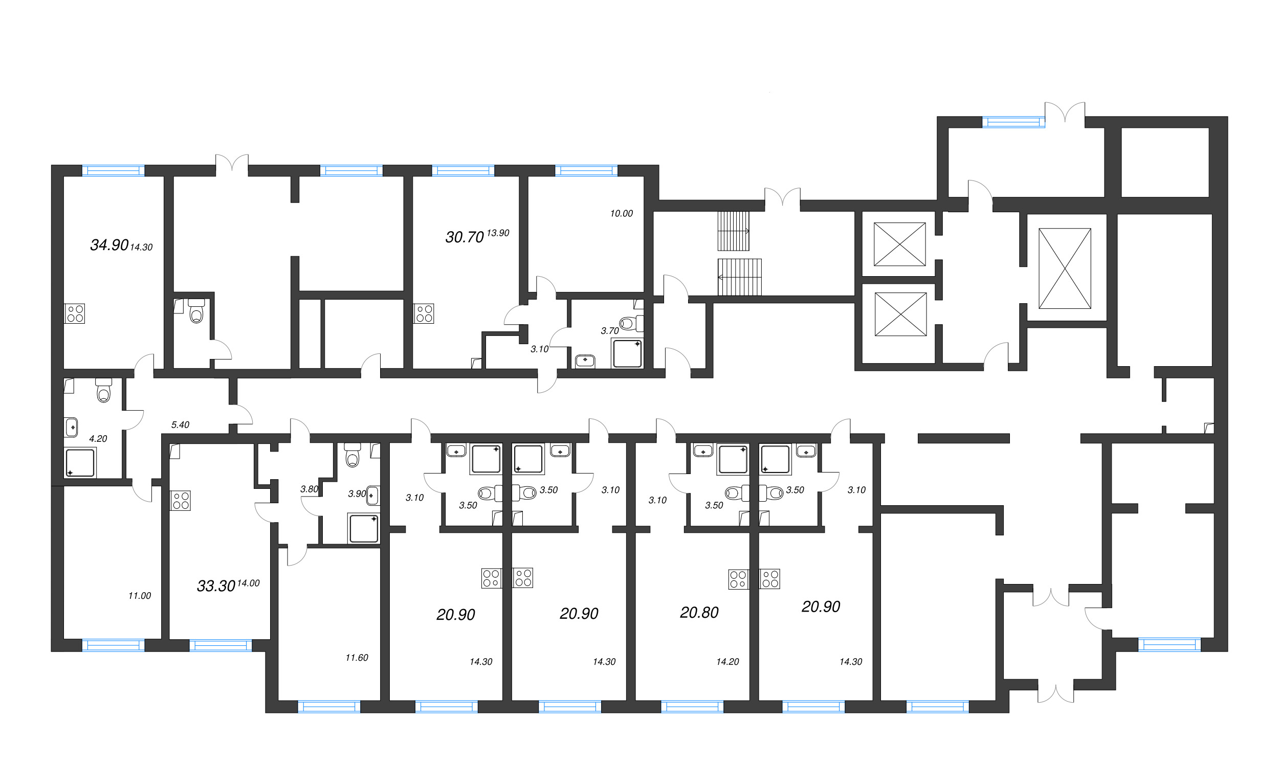 1-комнатная квартира, 30.7 м² в ЖК "Ручьи" - планировка этажа
