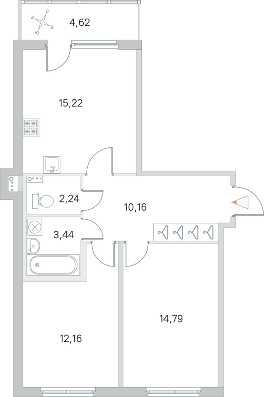 3-комнатная (Евро) квартира, 58.01 м² в ЖК "Любоград" - планировка, фото №1