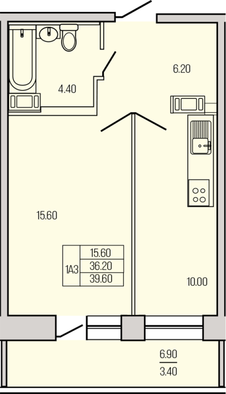 1-комнатная квартира, 39 м² в ЖК "Экос" - планировка, фото №1