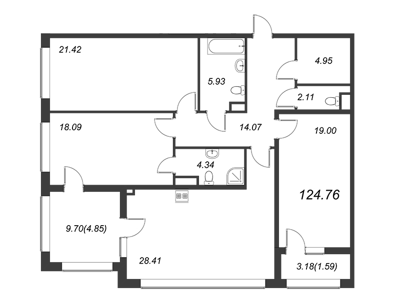 4-комнатная (Евро) квартира, 125.1 м² в ЖК "FAMILIA" - планировка, фото №1