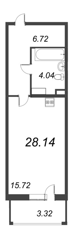 Квартира-студия, 28.14 м² - планировка, фото №1
