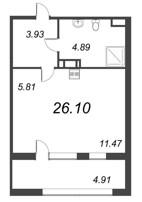 Квартира-студия, 26.1 м² - планировка, фото №1