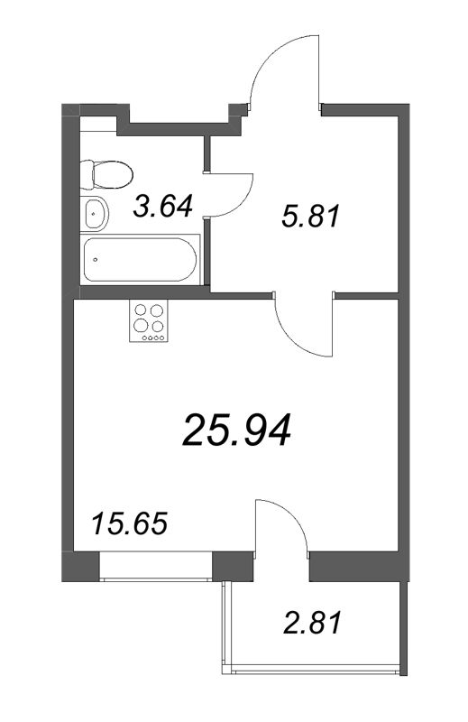 Квартира-студия, 25.94 м² - планировка, фото №1