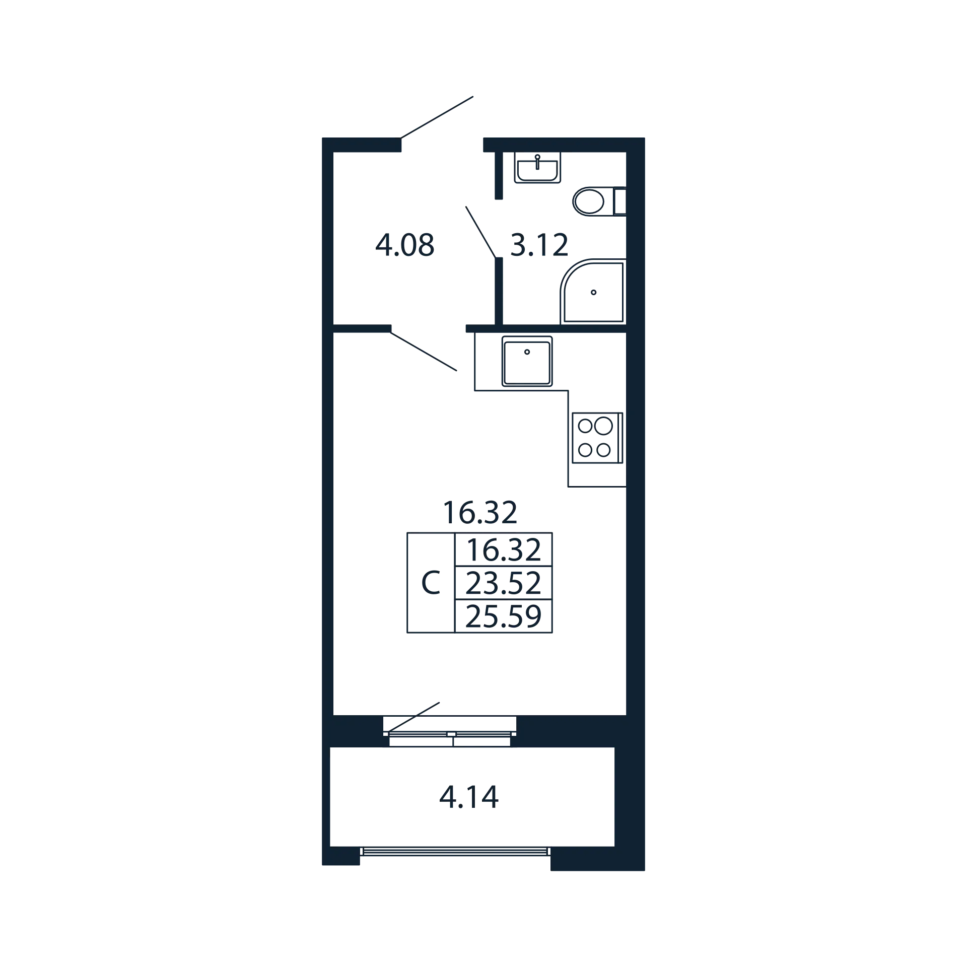 Квартира-студия, 23.52 м² в ЖК "Полис Новоселье" - планировка, фото №1