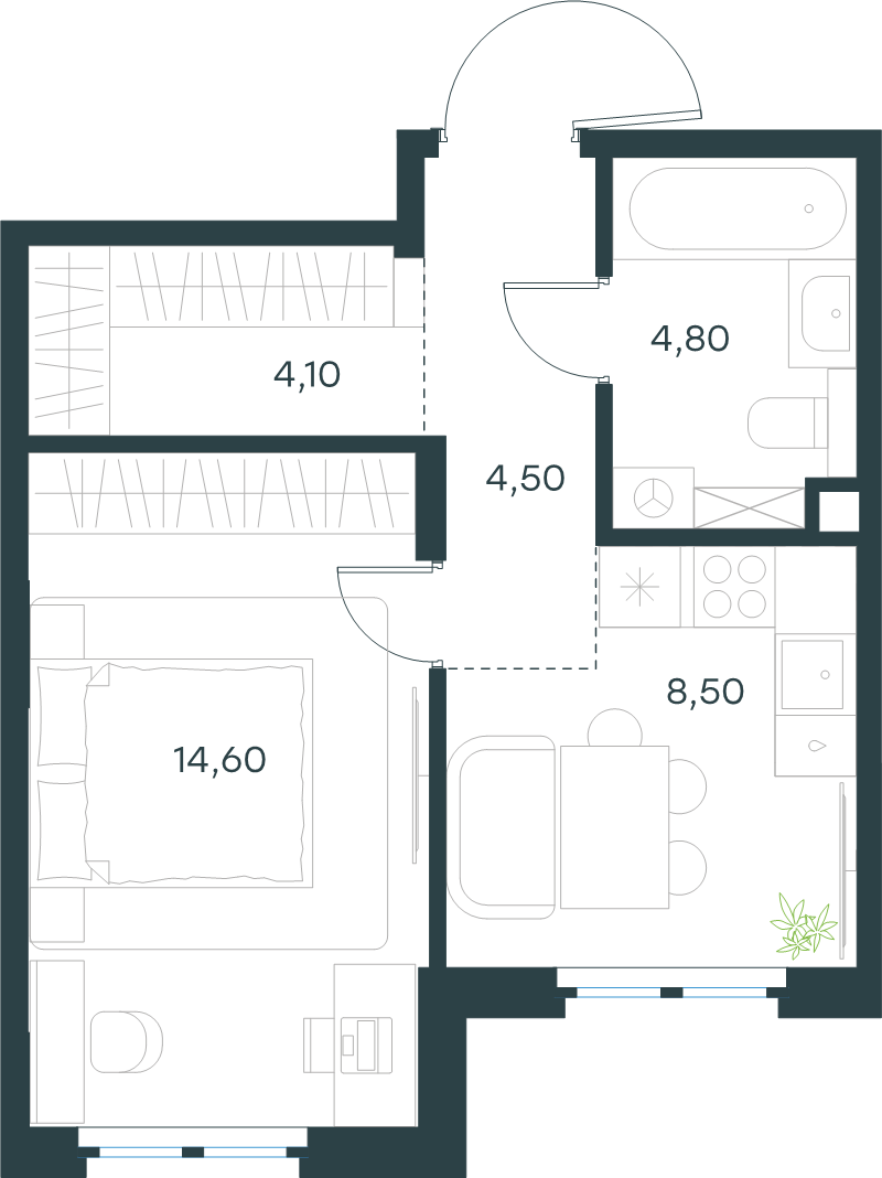 1-комнатная квартира, 36.5 м² в ЖК "Левел Мечникова" - планировка, фото №1