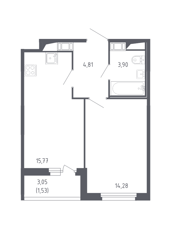 2-комнатная (Евро) квартира, 40.29 м² - планировка, фото №1